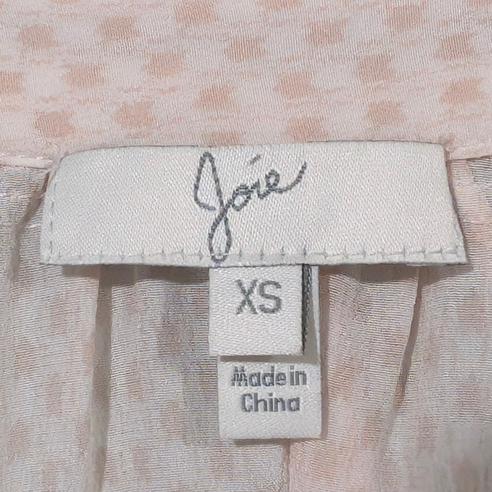 Joie Pink 100% Silk Pink Geometric Print Split Neck 3/4 Sleeve Blouse Top XS - Picture 6 of 8